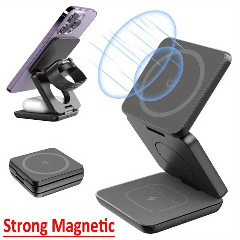 Wireless Charger Watch - 折りたたみ式3in1急速ワイヤレス充電器、iPhone 16/15/14/13/12、Apple Watch 10/9/8/7/6/5/4/3/SE、AirPods 3/2/Pro対応 マグネット式充電