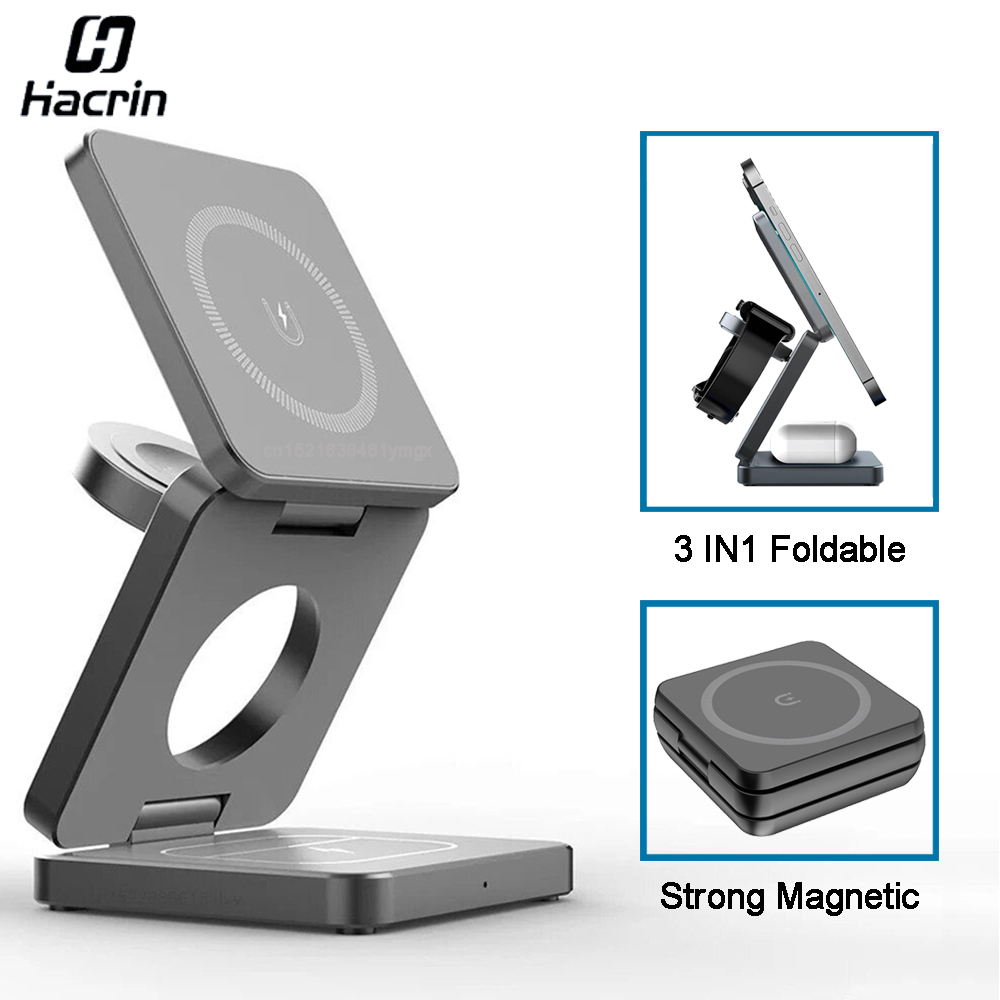Wireless Charger Watch - ワイヤレス充電器 3 in 1 折りたたみ式磁気ワイヤレス充電ステーション iPhone