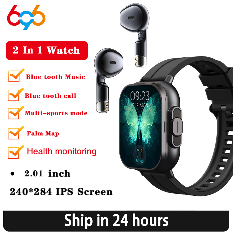 Smartwatch Headset - Bluetooth通話と心拍数を備えたスマートウォッチ,スポーツフィットネスブレスレット,Bluetoothを備えたスマートウォッチ,TWSヘッドセット,2.01インチ