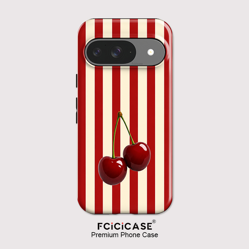 Google Pixel 9 Pro - Fcicicase チェリーストライプパターン電話ケース Google ピクセル 10A 9