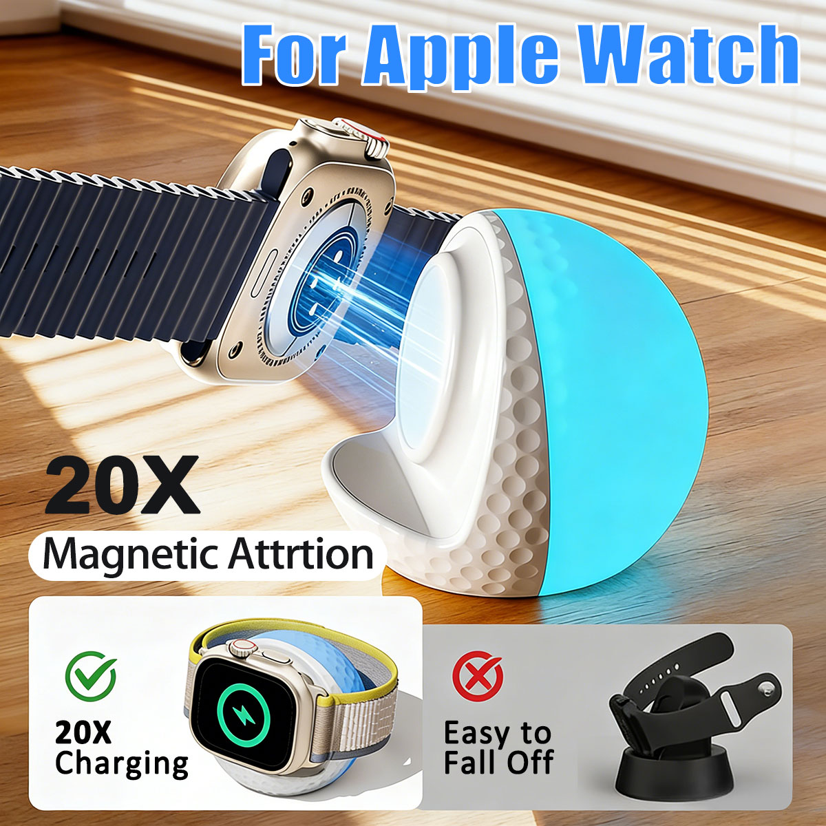 Wireless Charger Watch - ポータブルRGB照明付きワイヤレス充電スタンド Apple Watchシリーズ11 10 9 8