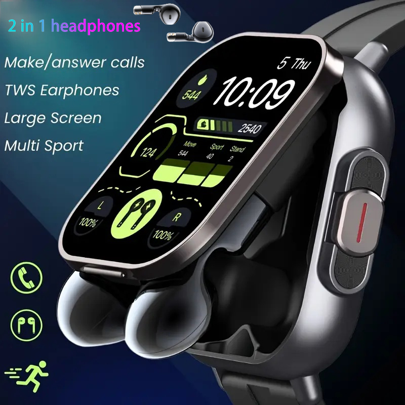 Smartwatch Headset - 新しい TWS 2 in 1 スマートウォッチヘッドフォン付きスポーツ時計