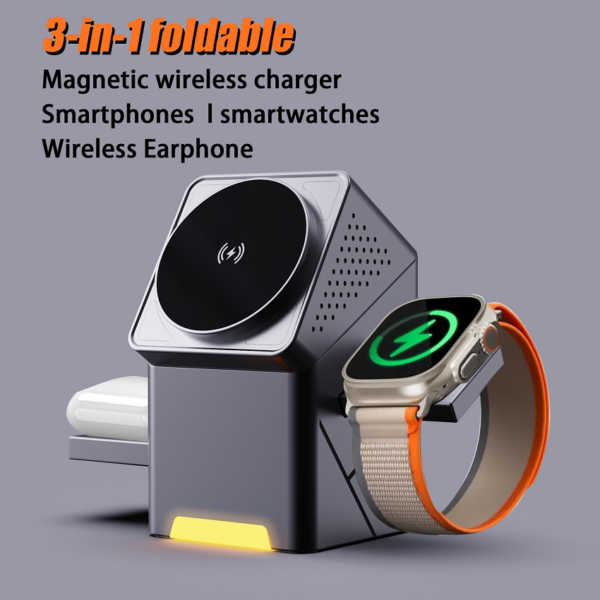 Wireless Charger Watch - 3 in 1 マグネット式ワイヤレス充電器 折りたたみ式 15W急速充電ステーション