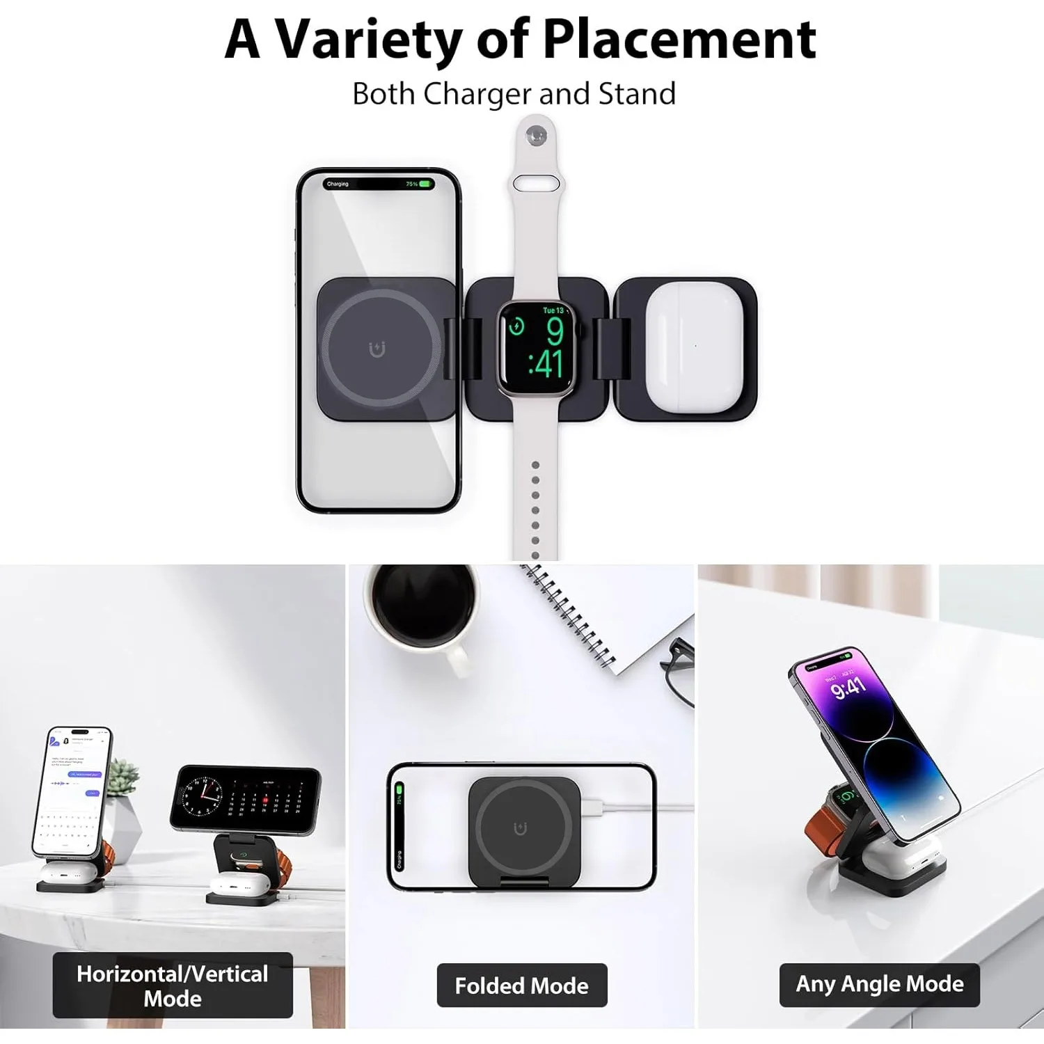 折りたたみ式3in1急速ワイヤレス充電器、iPhone 16 - Wireless Charger Watch のレビューと価格