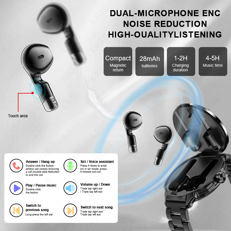 LIGE メンズイヤホン付きスマートウォッチ Bluetoo - Smartwatch Headset のレビューと価格