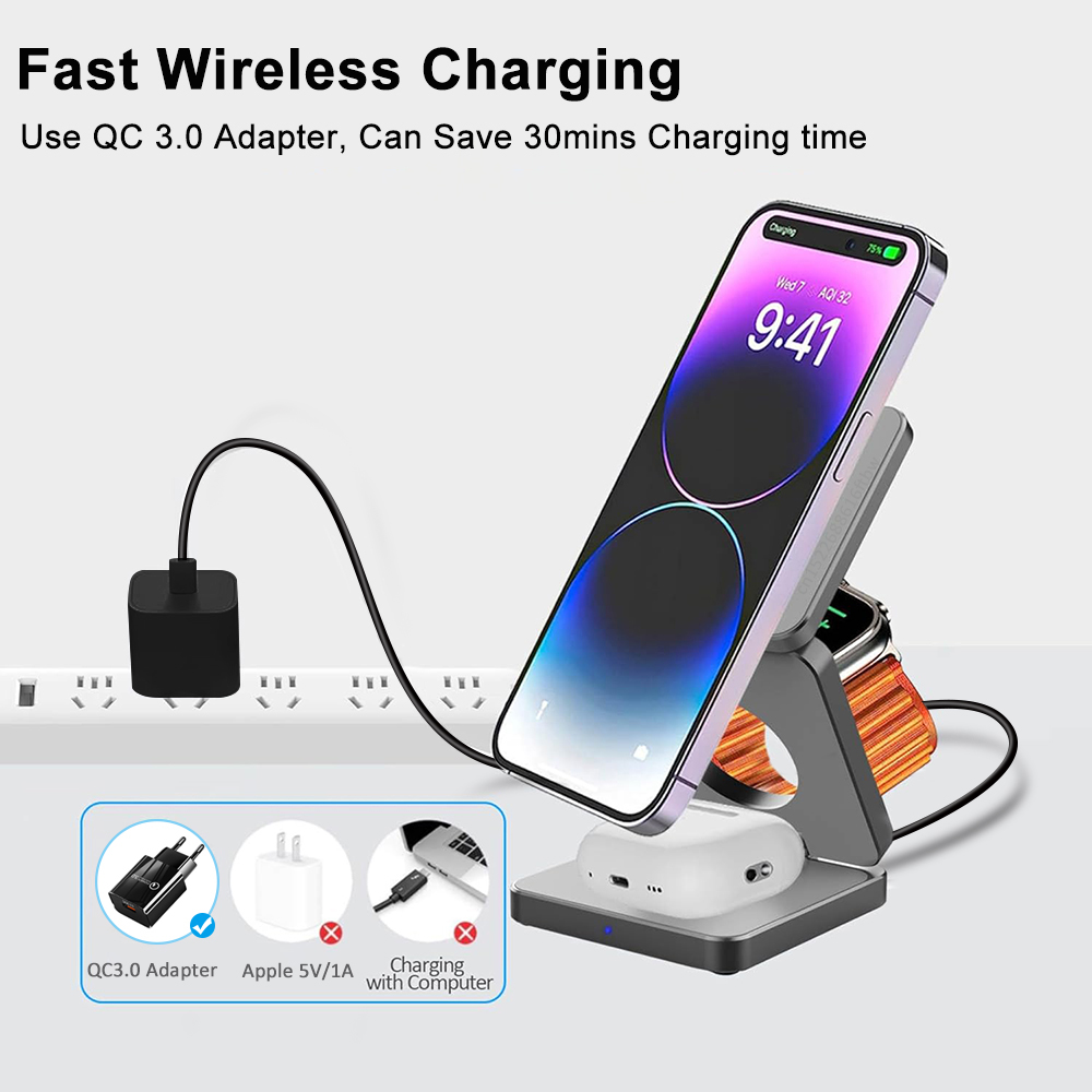 ワイヤレス充電器 3 in 1 折りたたみ式磁気ワイヤレス充 - Wireless Charger Watch のレビューと価格