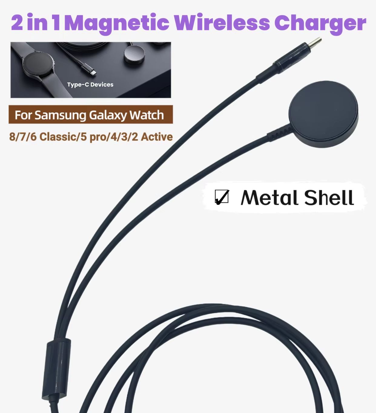 Type-C 2-in-1 磁気ワイヤレスメタルベース充電ケ - Wireless Charger Watch のレビューと価格