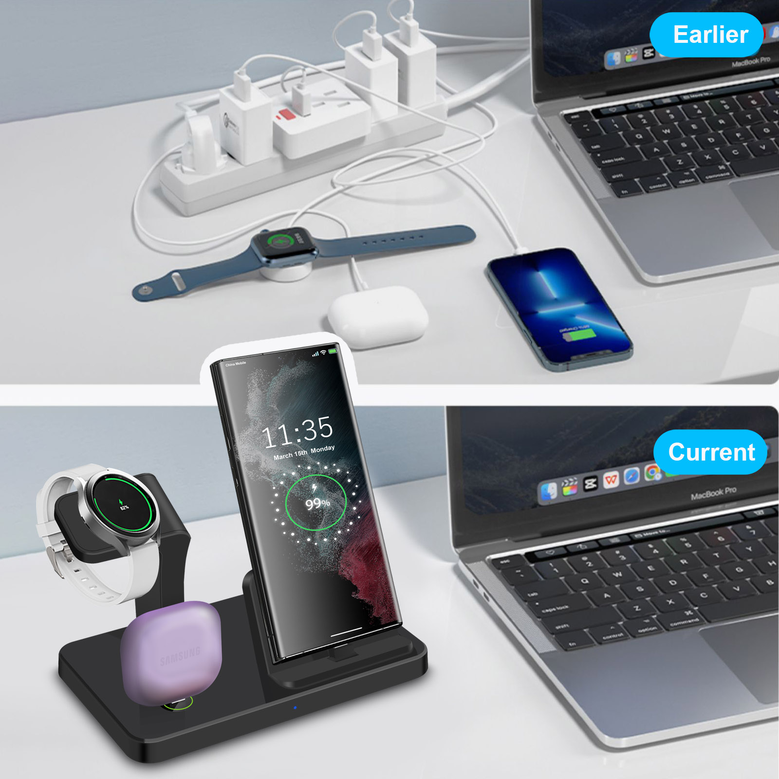 デスク用3-in-1 Type Cポートワイヤレス充電ドック - Wireless Charger Watch のレビューと価格