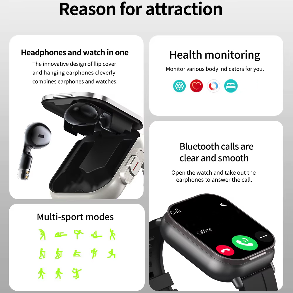 ヘッドセット2in1スマートウォッチBT通話ブルートゥースヘ - Smartwatch Headset のレビューと価格