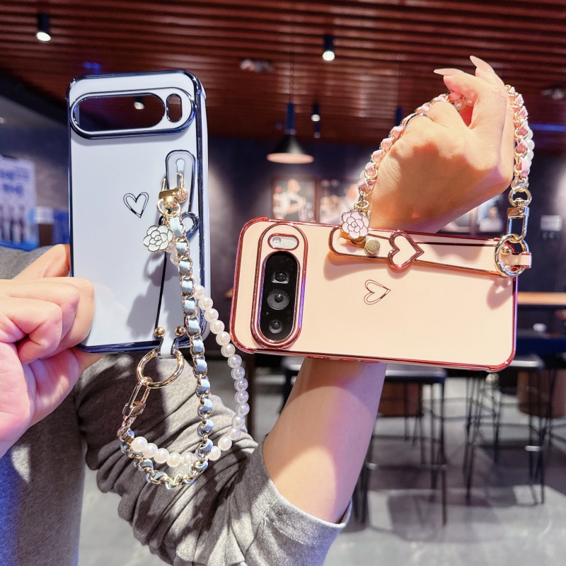 トレンディなメッキ加工光沢のある純色シリコンパールストラップ - Google Pixel 9 Pro のレビューと価格