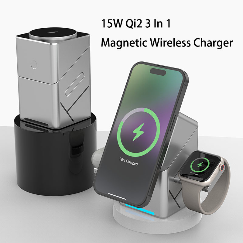 15Wタッチ回転式磁気多機能3in1ワイヤレス充電器 iPh - Wireless Charger Watch のレビューと価格