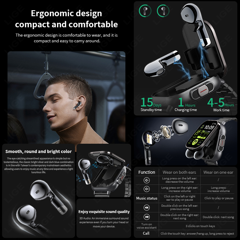 NFCスマートウォッチ TWS 2-in-1ヘッドセット B - Smartwatch Headset のレビューと価格