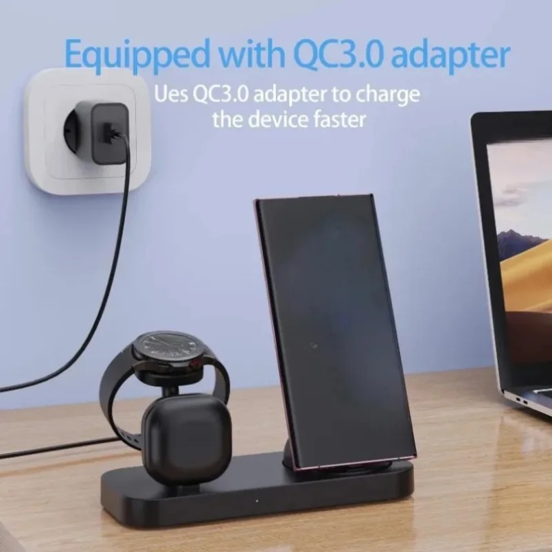 3 in 1 ワイヤレス充電器 デュアルコイル急速充電スタン - Wireless Charger Watch のレビューと価格