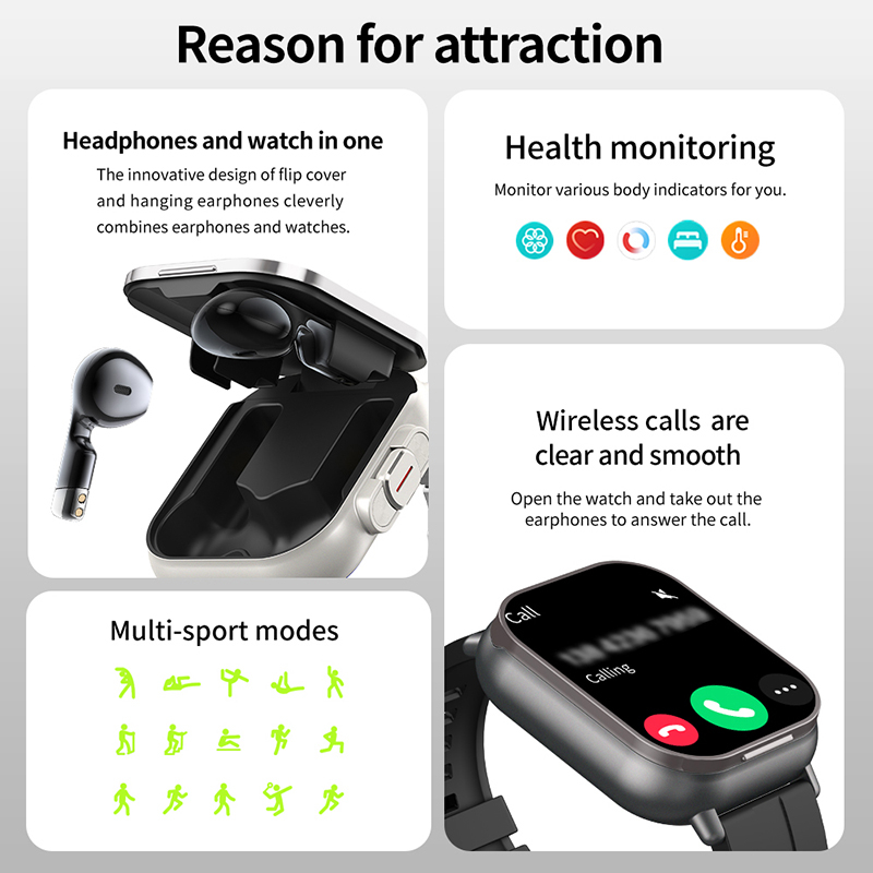 新しい TWS 2 in 1 スマートウォッチヘッドフォン付 - Smartwatch Headset のレビューと価格