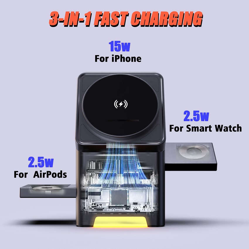 3 in 1 マグネット式ワイヤレス充電器 折りたたみ式 1 - Wireless Charger Watch のレビューと価格