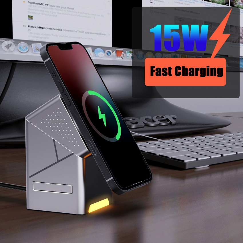 3 in 1 マグネット式ワイヤレス充電器 折りたたみ式 1 - Wireless Charger Watch のレビューと価格